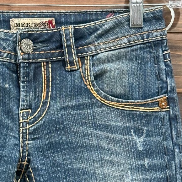 MEK DENIM LOW RISE BOOTCUT 25 Women's Denim Jeans Distressed Western Y2K Blue - Picture 5 of 12